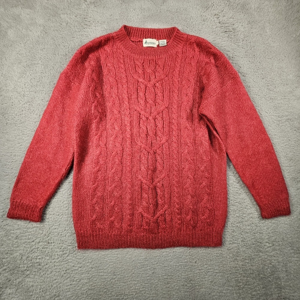 Vtg Sportables Cable Knit Sweater‎ Womens L Mohair Acrylic Blend Country Cabin